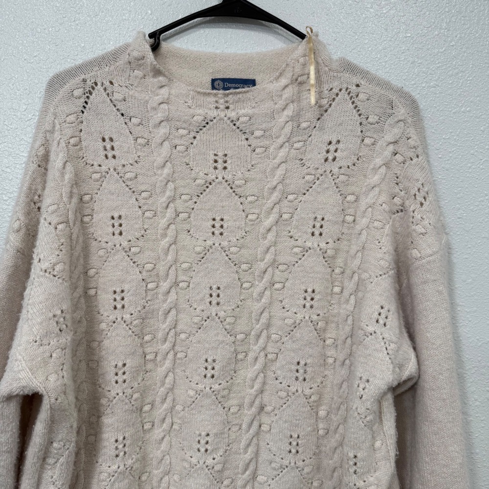 Democracy Women Knit Sweater Cream Cable Knit‎ Pullover Style B6251HVSW L - Picture 2 of 6